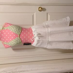 Elevenses White Linen A-Line Skirt Lined Full Drawstring M